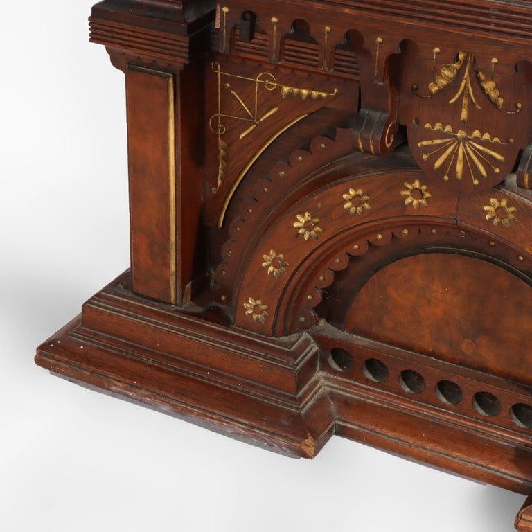 Eastlake Aesthetic Walnut Burl Hall Mirror Gilt Highlights C1870 - 15