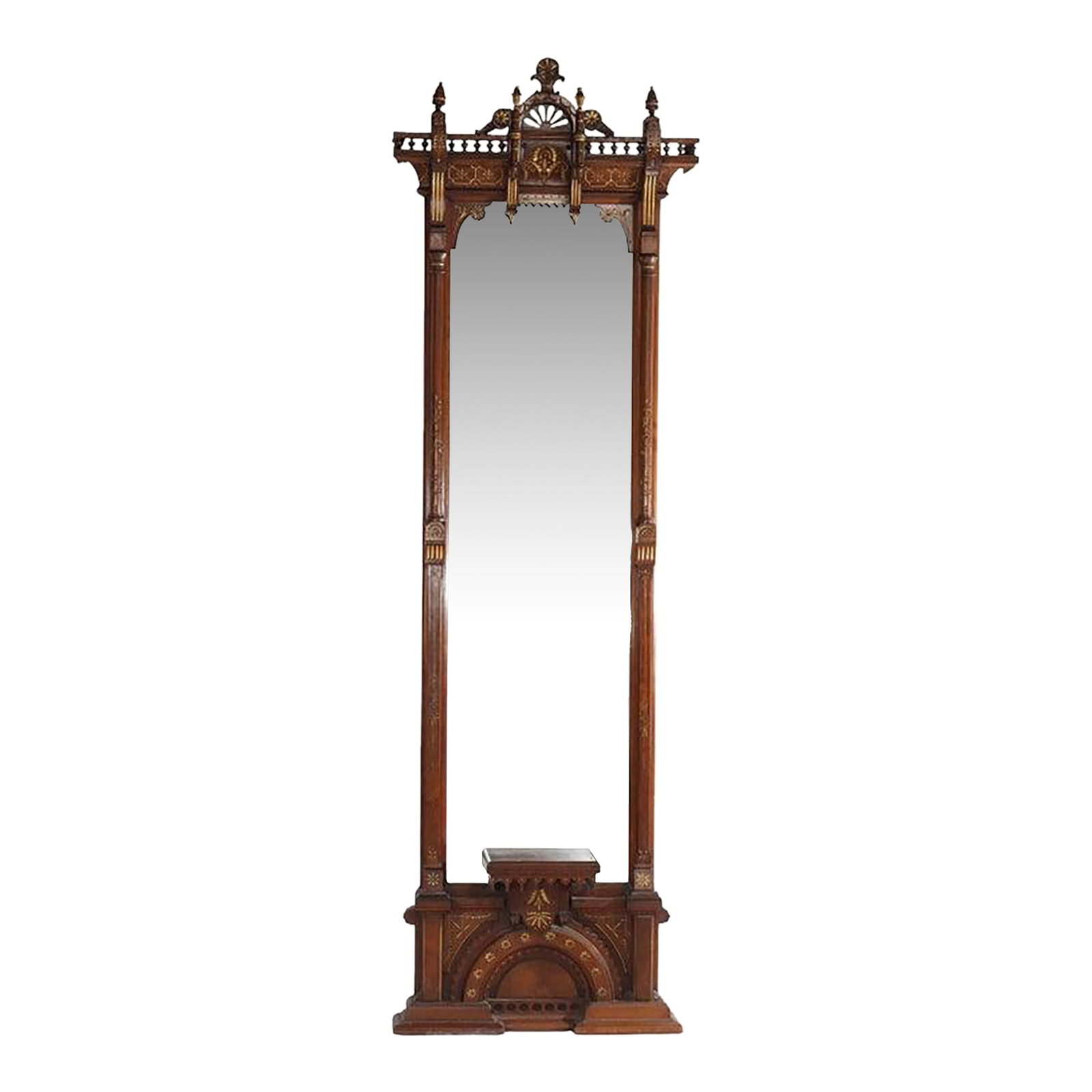 Eastlake Aesthetic Walnut Burl Hall Mirror Gilt Highlights C1870 (1 of 18)