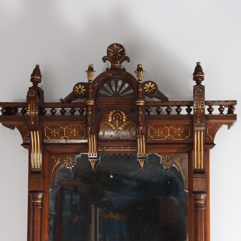 Eastlake Aesthetic Walnut Burl Hall Mirror Gilt Highlights C1870 - 2