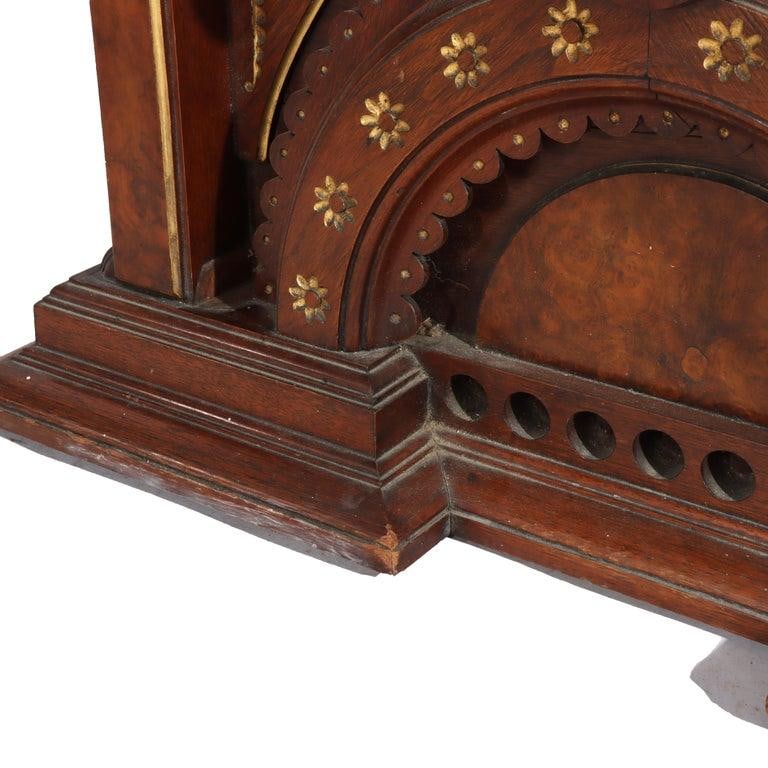 Eastlake Aesthetic Walnut Burl Hall Mirror Gilt Highlights C1870 - 7