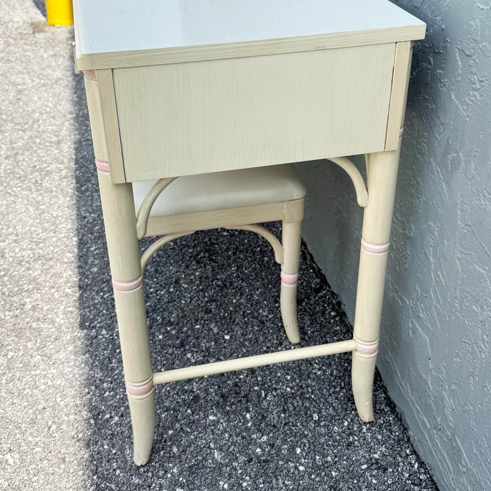 Vintage Coastal Pink and Cream Faux Bamboo Writing Desk With Low Stool by Thomasville - 4