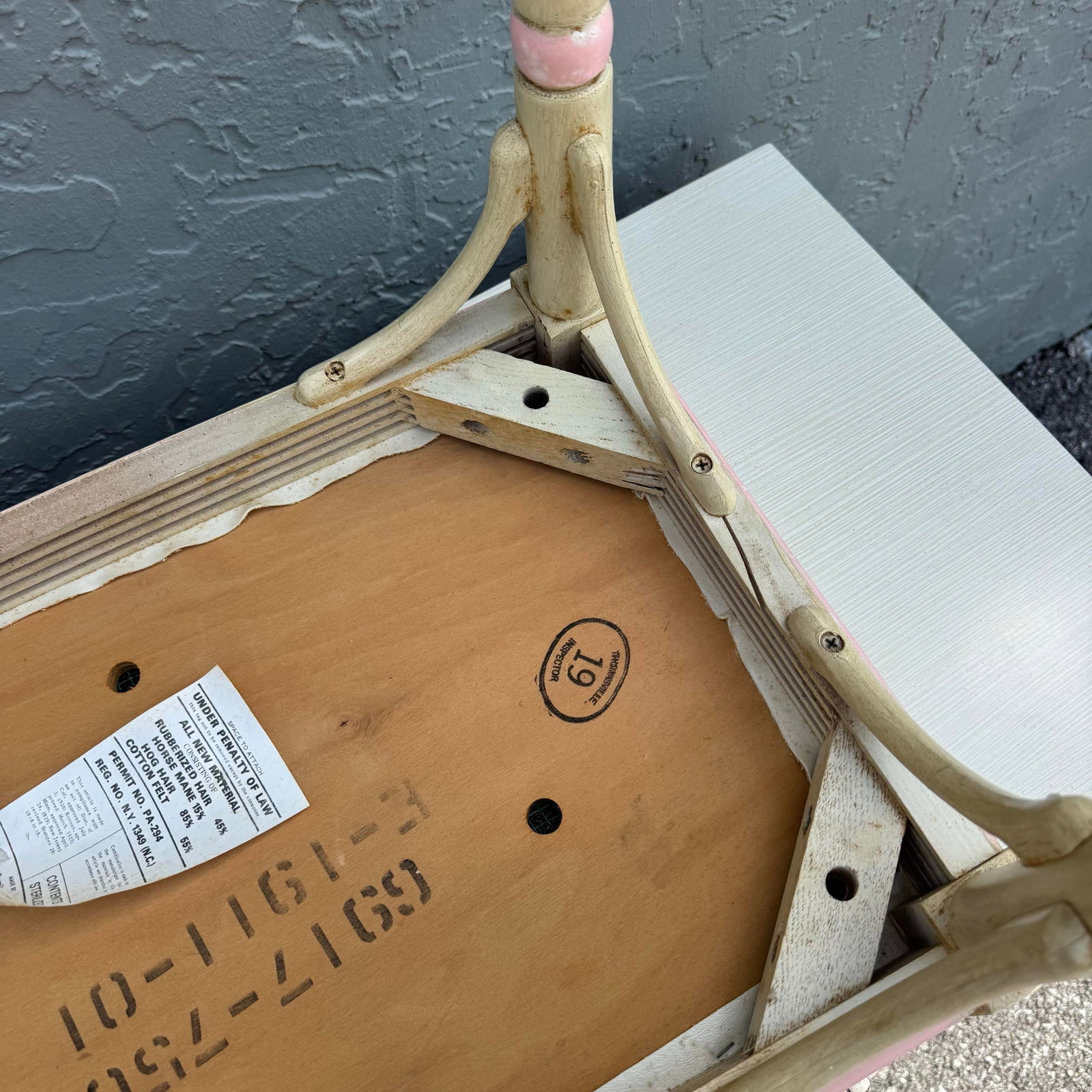 Vintage Coastal Pink and Cream Faux Bamboo Writing Desk With Low Stool by Thomasville - 8
