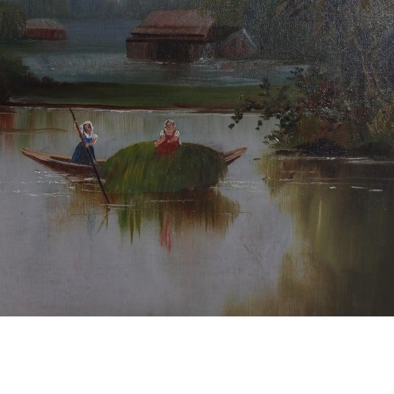 Hudson River School Oil on Canvas Painting of a River Scene 1890 - 2