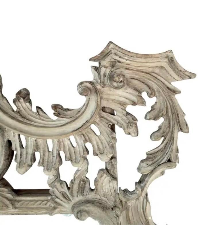 Chinese Chippendale Style Whitewashed Wall Mirror, Hand-Carved Wood - 3
