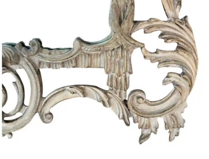 Chinese Chippendale Style Whitewashed Wall Mirror, Hand-Carved Wood - 5