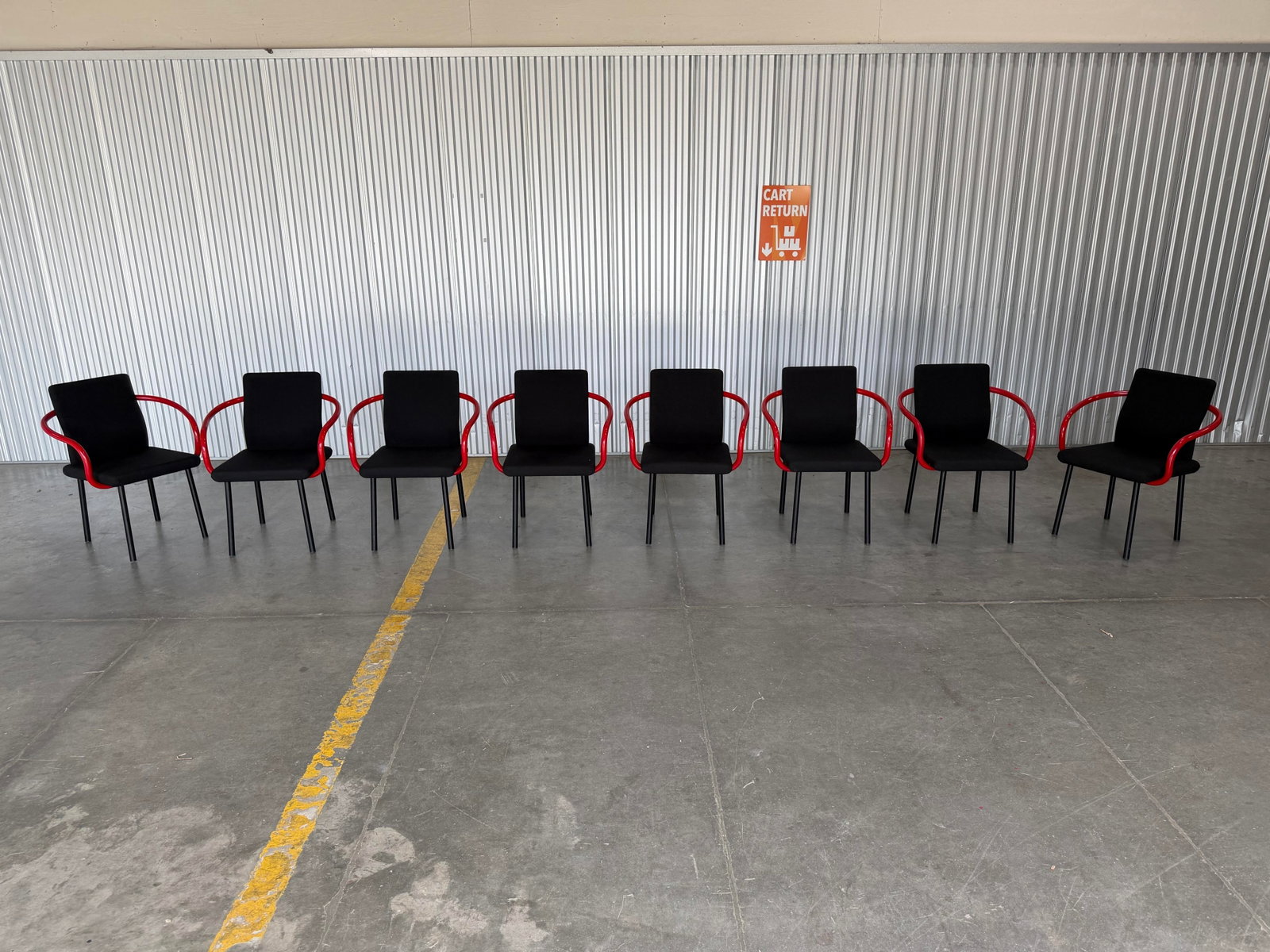 1990s Set of 8 Ettore Sottsass Mandarin Chairs by Knoll - Black + Red Post Modern - 2