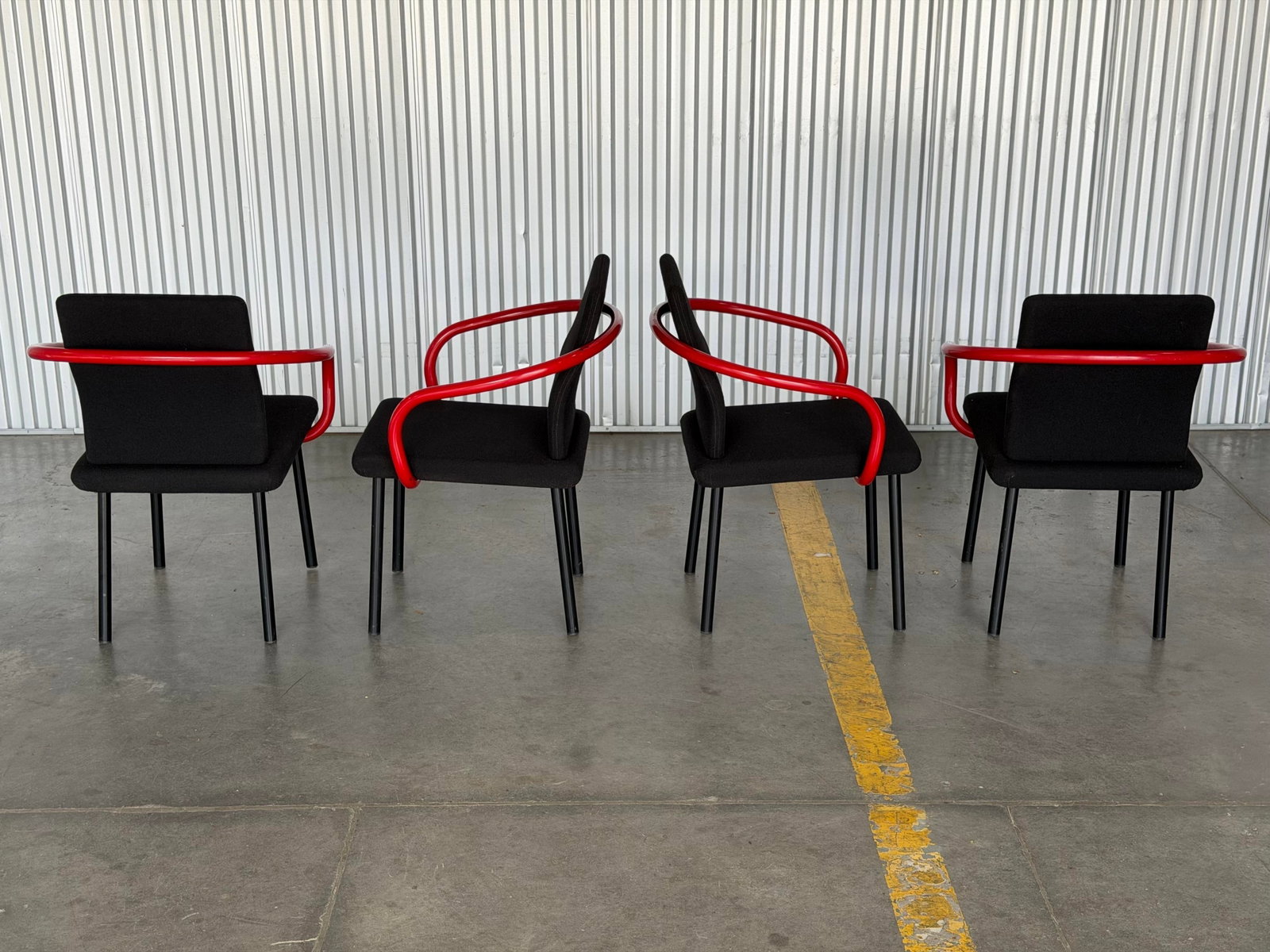 1990s Set of 8 Ettore Sottsass Mandarin Chairs by Knoll - Black + Red Post Modern - 4
