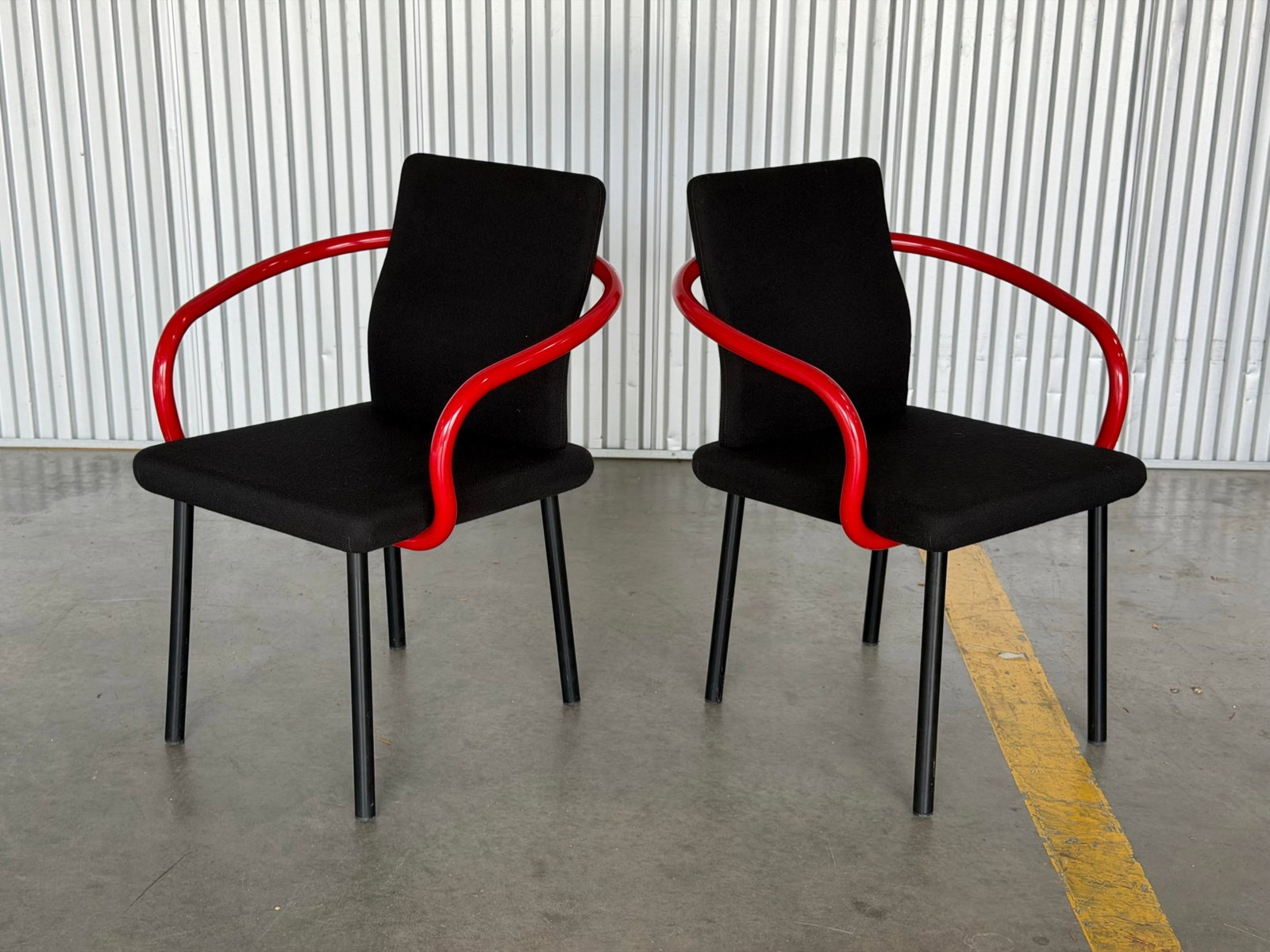 1990s Set of 8 Ettore Sottsass Mandarin Chairs by Knoll - Black + Red Post Modern - 5