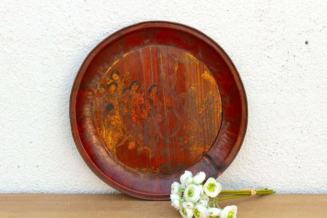 Antique Gilded Wood Offering Tray - 7