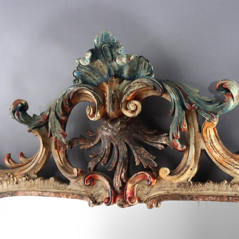 Large 54" French Niccolini Louis XIV Style Polychromed Mirror Signed 20thC - 8