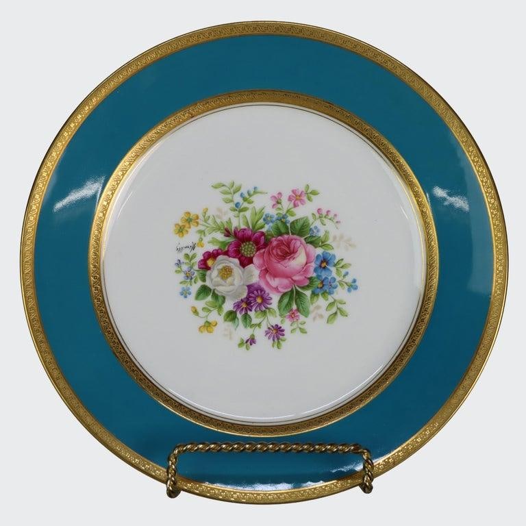 Set of 12 French Limoges Floral Decorated Porcelain Luncheon Plates C1900 - 3