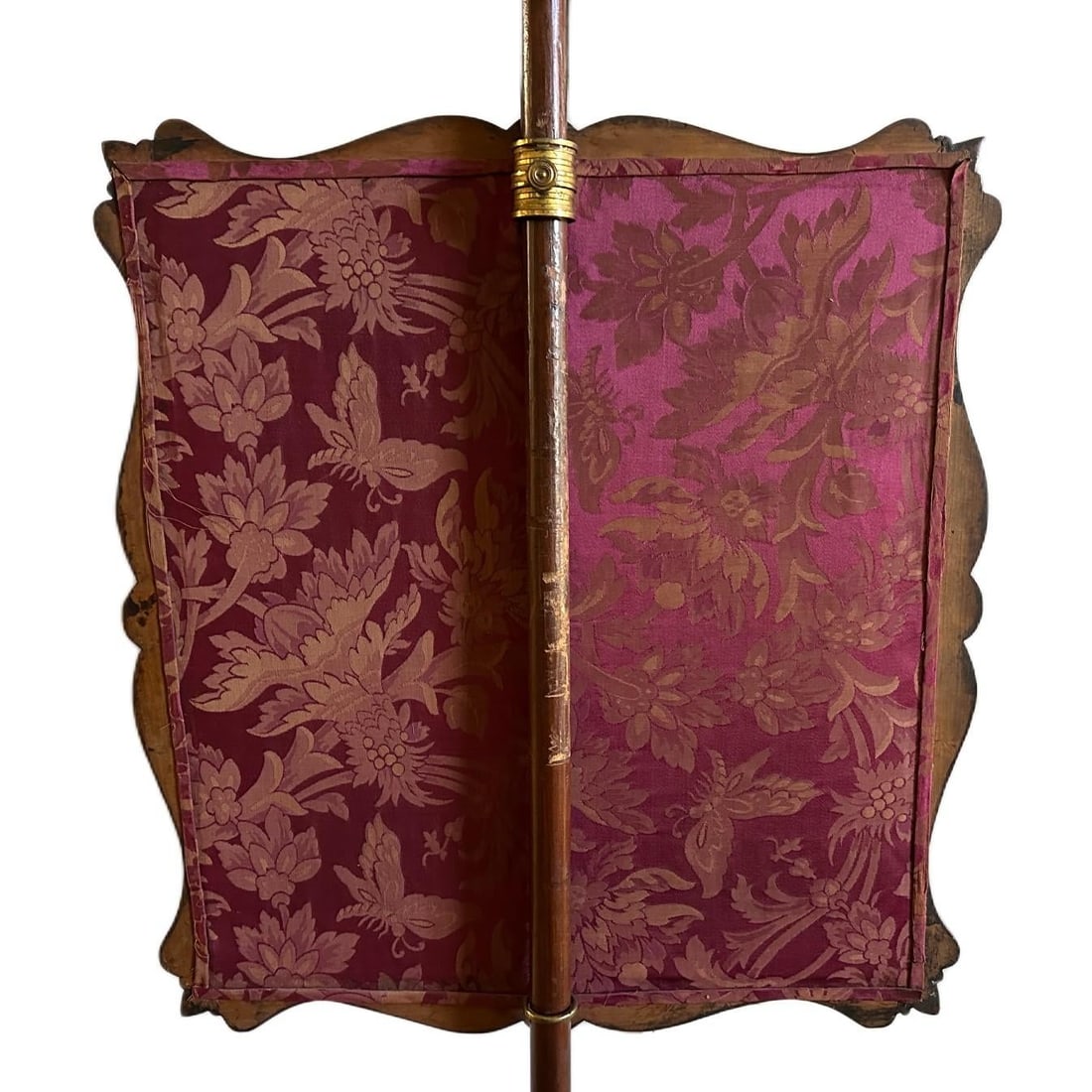 Antique Victorian c.1850s Carved Rosewood Embroidered Silk Fireplace Pole Screen - 8