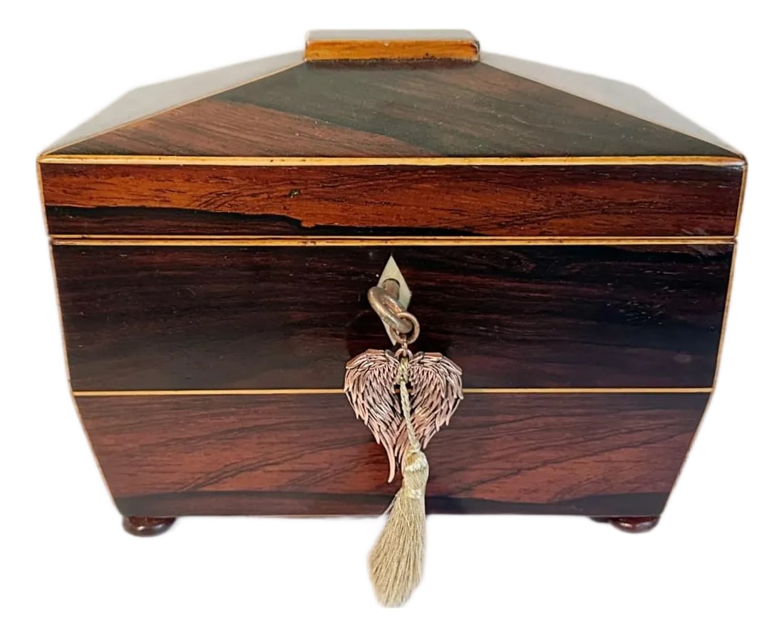 Antique English Regency Rosewood Tea Sarcophagus Caddy W/Satinwood Edging c.1820s (1 of 9)
