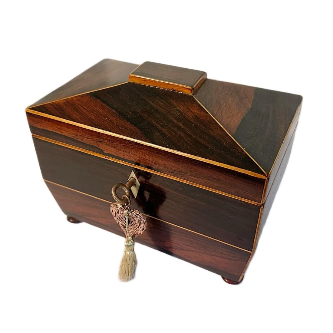 Antique English Regency Rosewood Tea Sarcophagus Caddy W/Satinwood Edging c.1820s - 2