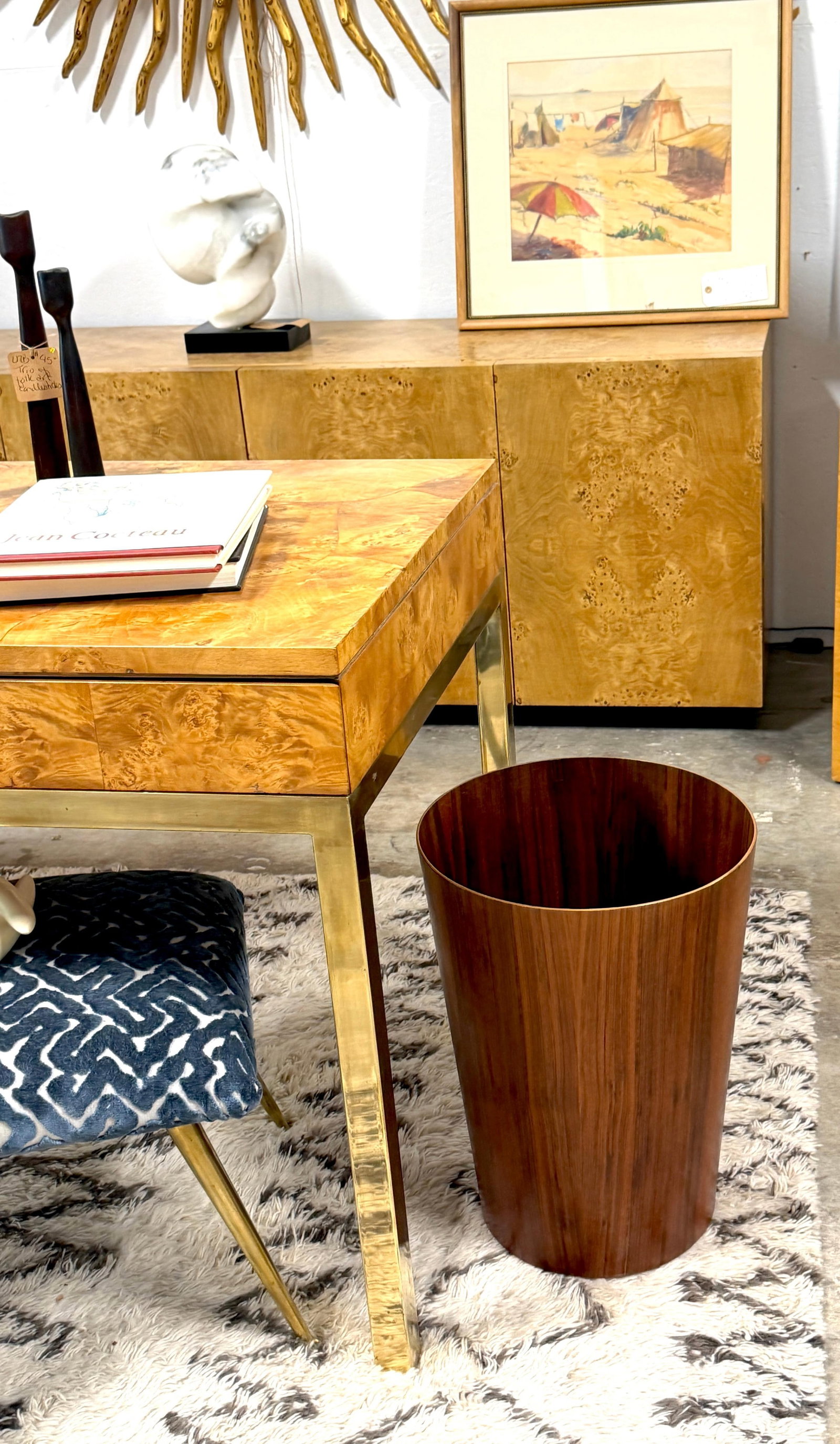 Oversized Swedish Modern Figured Rosewood Wastebasket Sweden, circa 1960s - 4