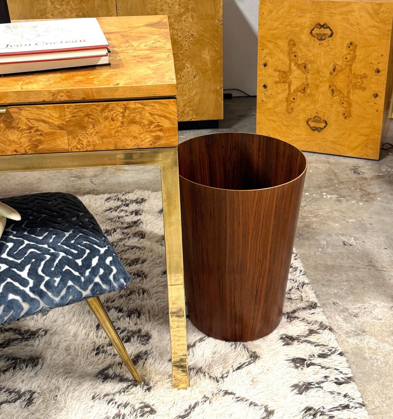 Oversized Swedish Modern Figured Rosewood Wastebasket Sweden, circa 1960s - 5
