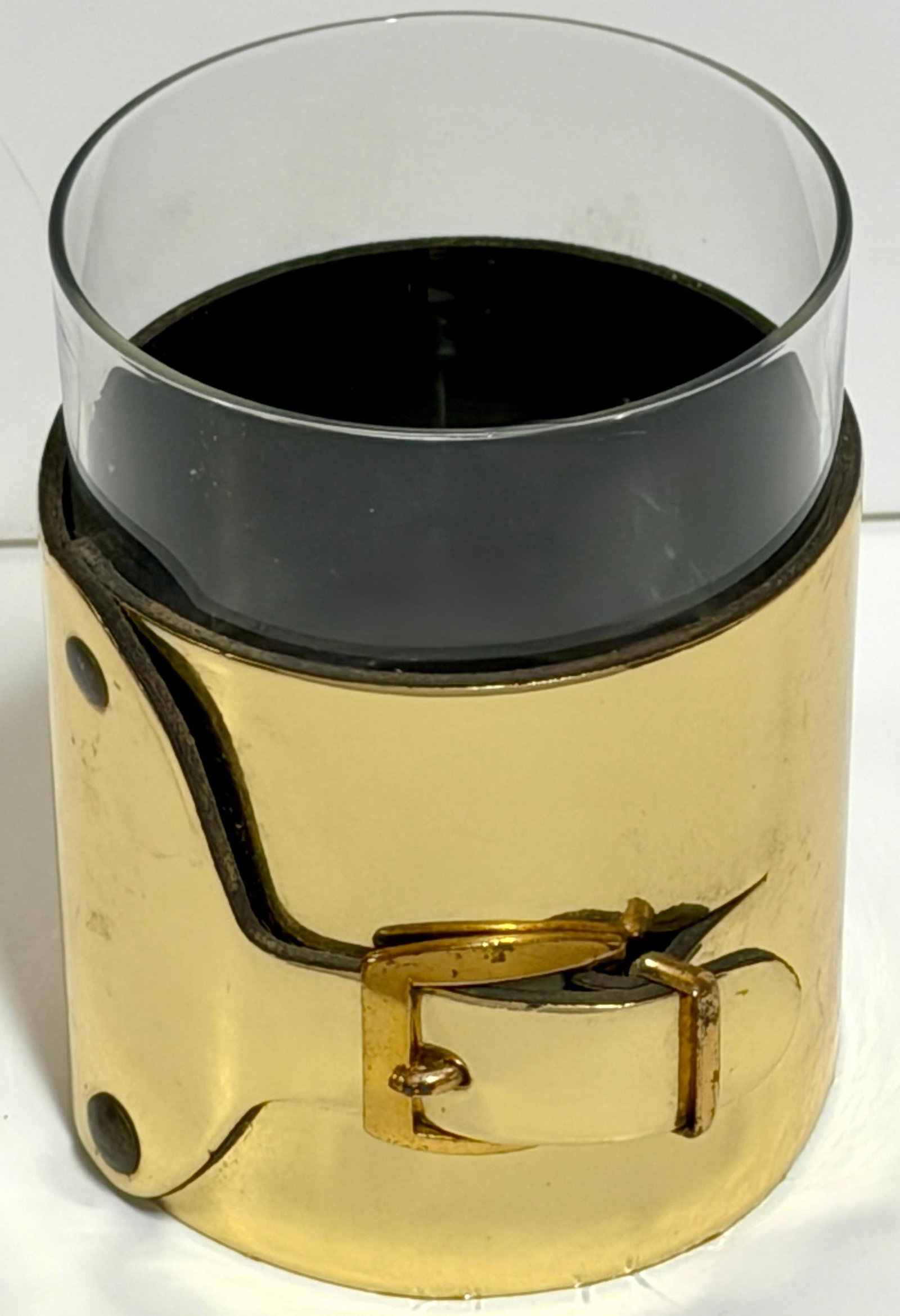 Late 20th Century 6 Italian Gold-Plated Leather Horsebit Old Fashioned Glasses, Style of Gucci - 11