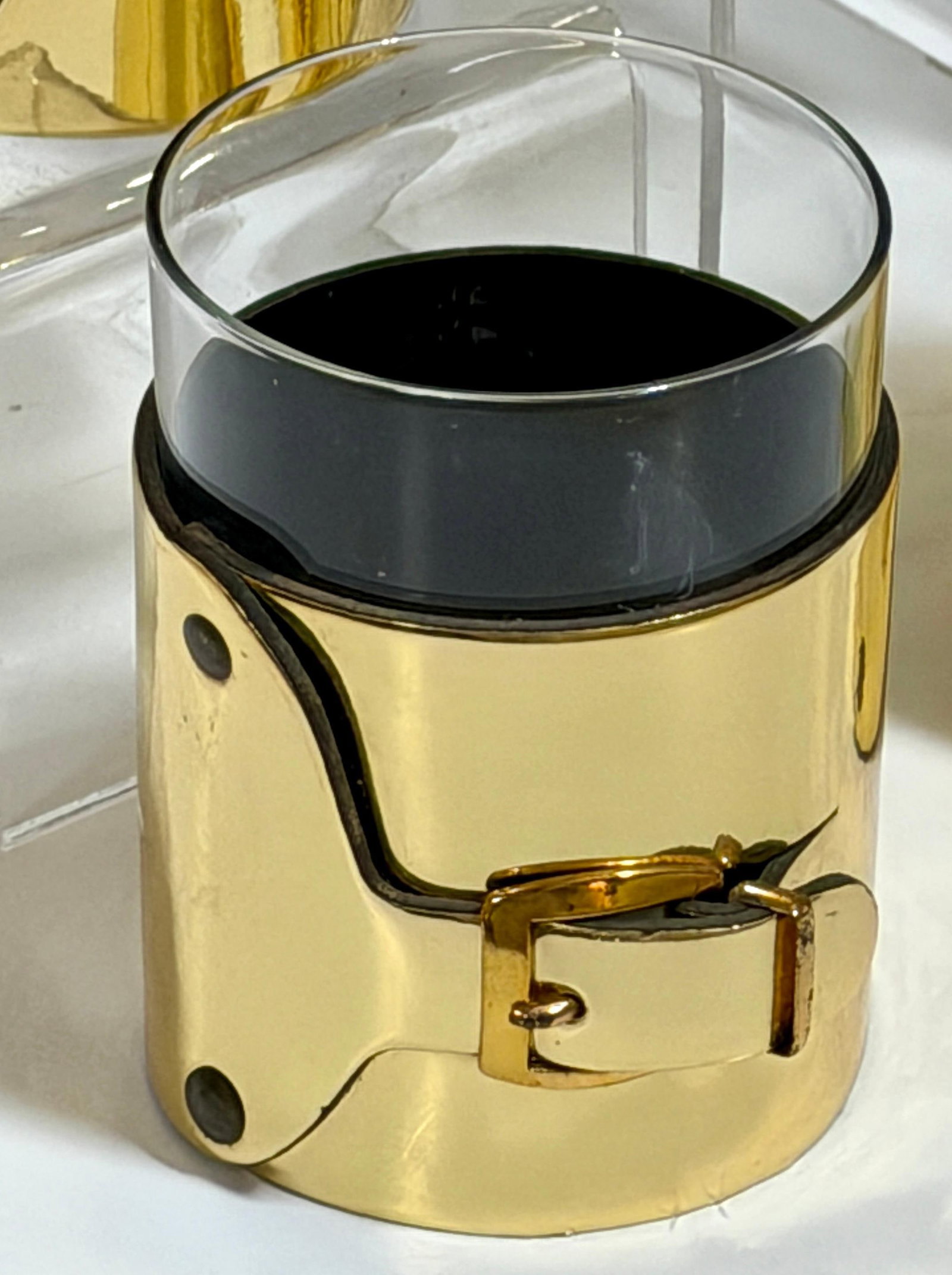 Late 20th Century 6 Italian Gold-Plated Leather Horsebit Old Fashioned Glasses, Style of Gucci - 5