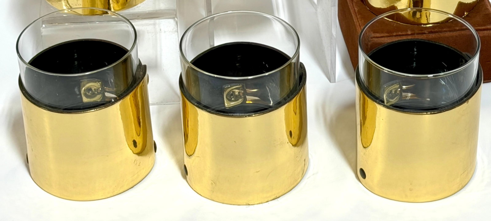 Late 20th Century 6 Italian Gold-Plated Leather Horsebit Old Fashioned Glasses, Style of Gucci - 6