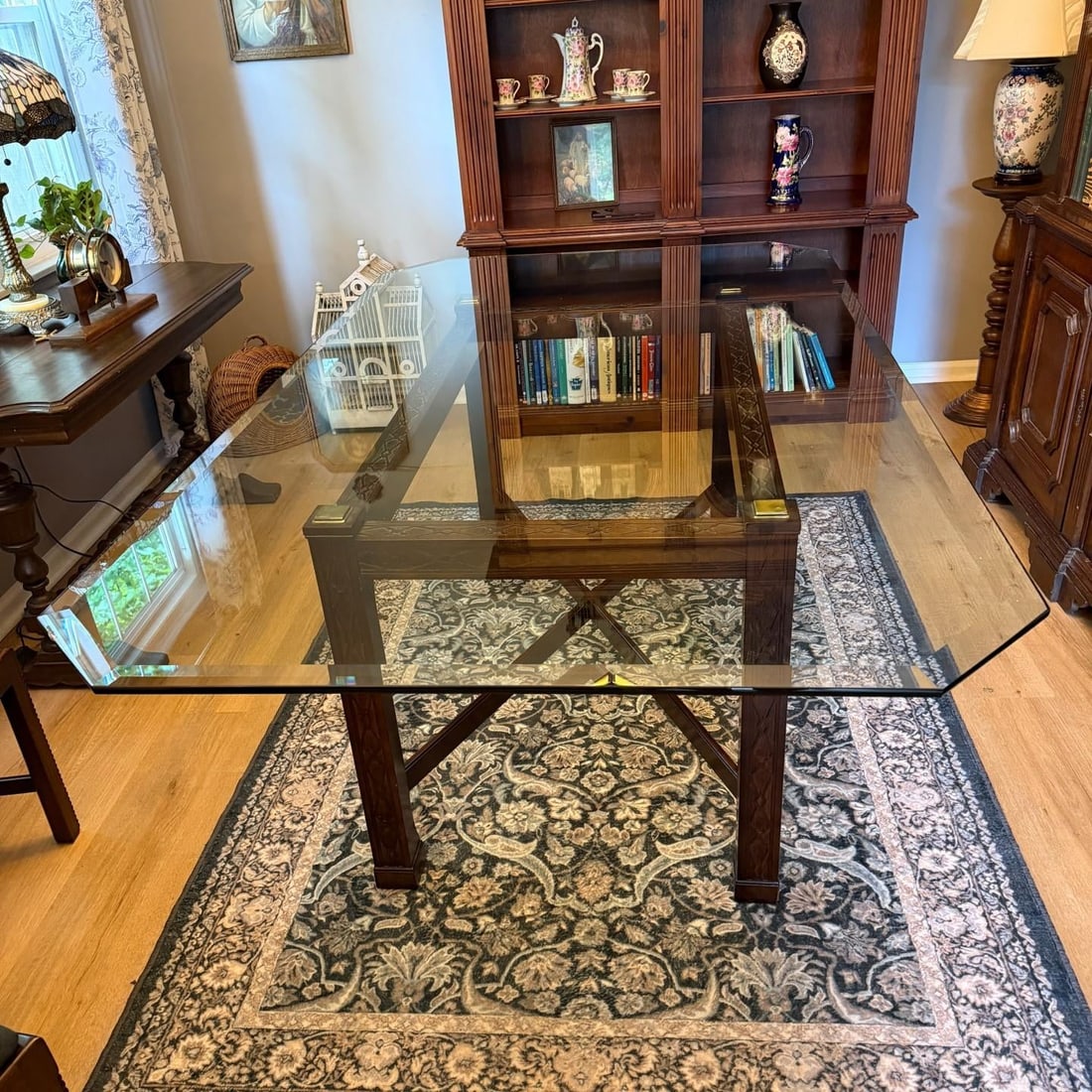 Vintage Maitland Smith Chinese Chippendale Mahogany & Glass Dining Table - 2