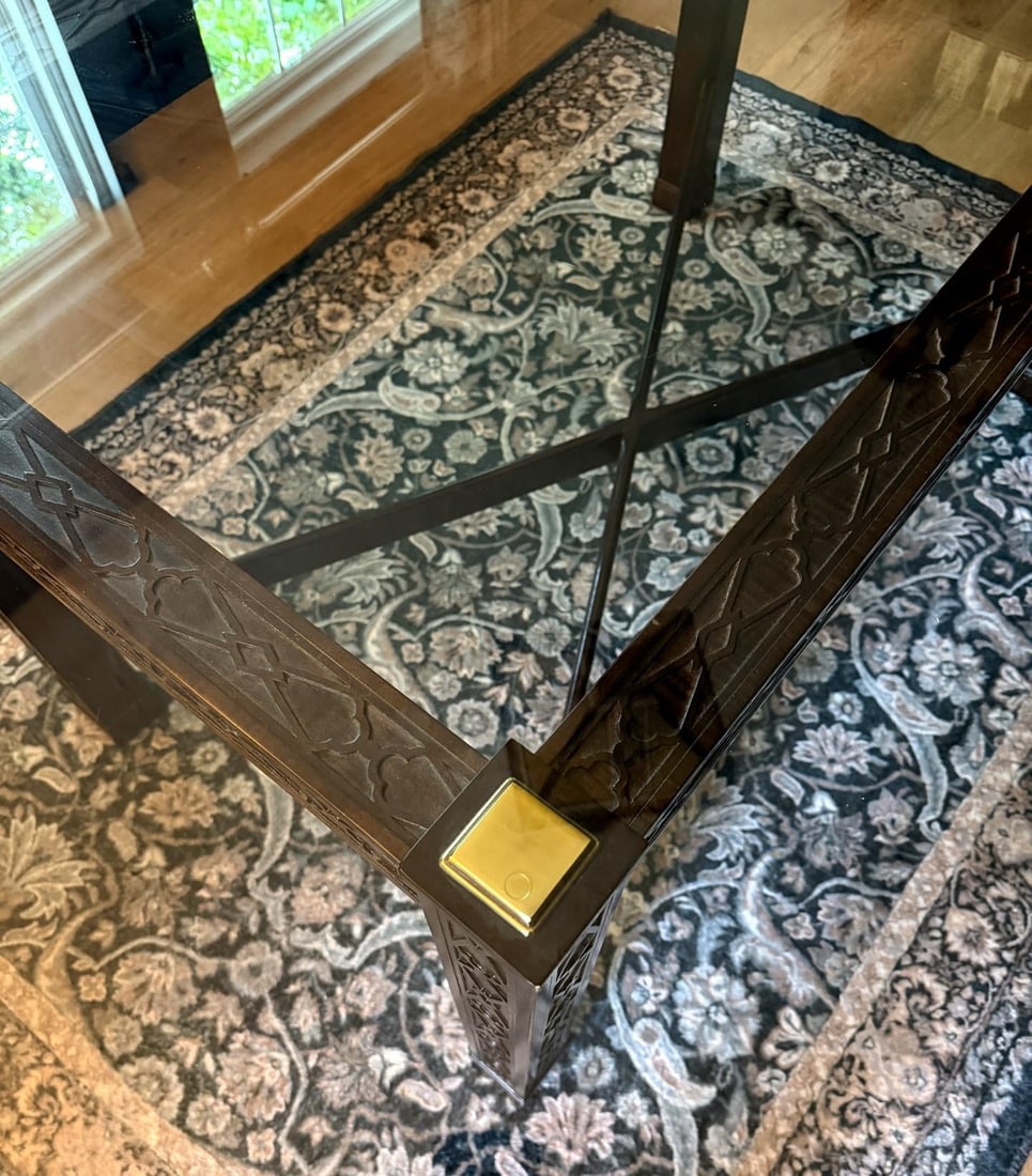 Vintage Maitland Smith Chinese Chippendale Mahogany & Glass Dining Table - 3