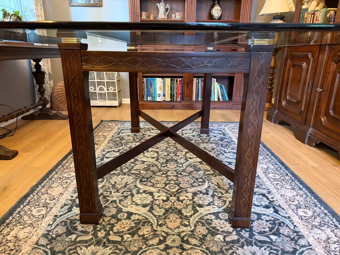 Vintage Maitland Smith Chinese Chippendale Mahogany & Glass Dining Table - 4