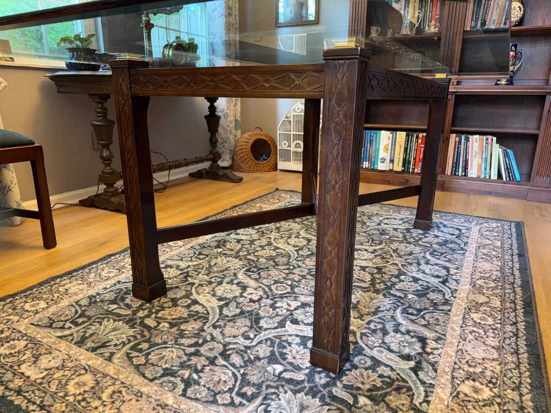 Vintage Maitland Smith Chinese Chippendale Mahogany & Glass Dining Table - 5