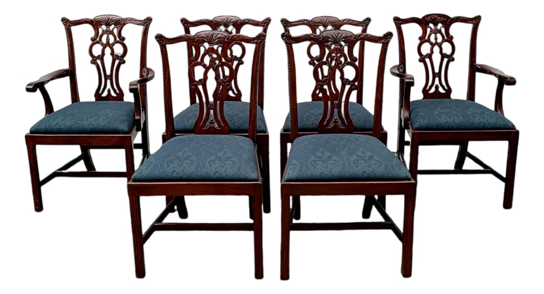 Set of 6 Vintage Maitland Smith Mahogany Chinese Chippendale Dining Chairs (1 of 8)