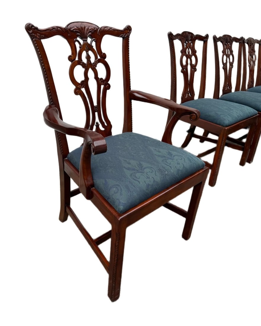 Set of 6 Vintage Maitland Smith Mahogany Chinese Chippendale Dining Chairs - 5