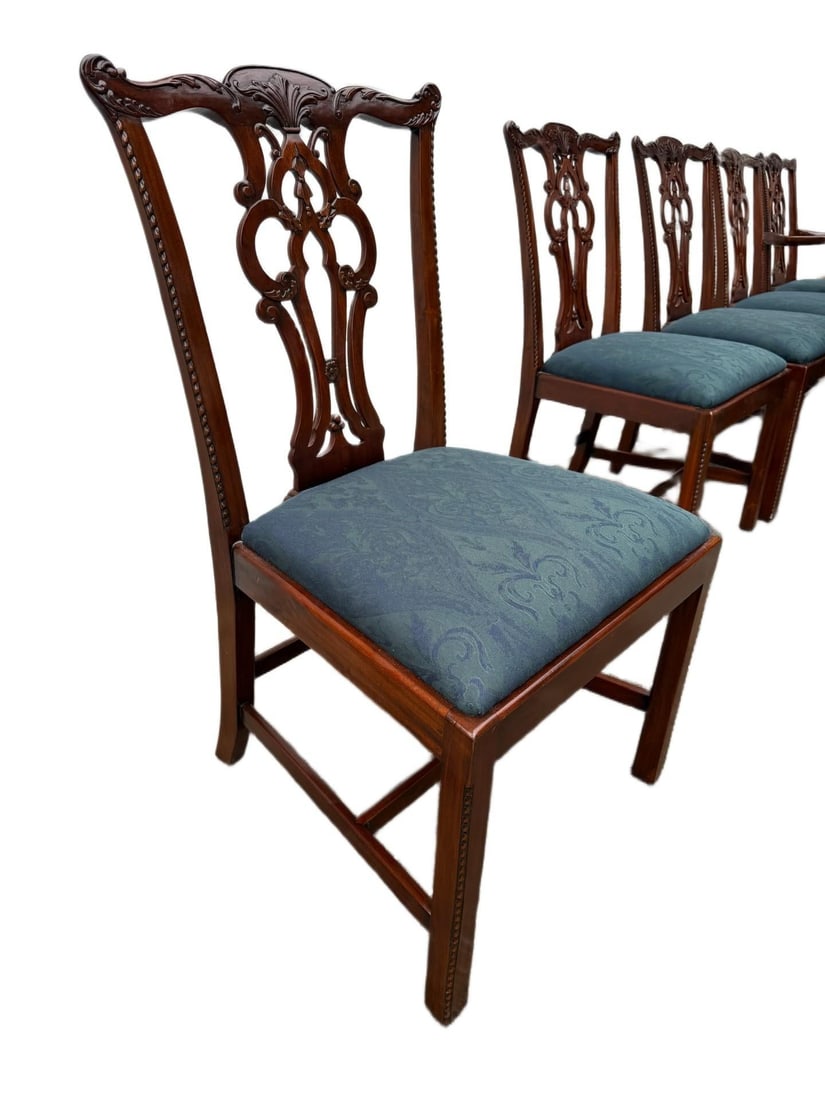 Set of 6 Vintage Maitland Smith Mahogany Chinese Chippendale Dining Chairs - 6