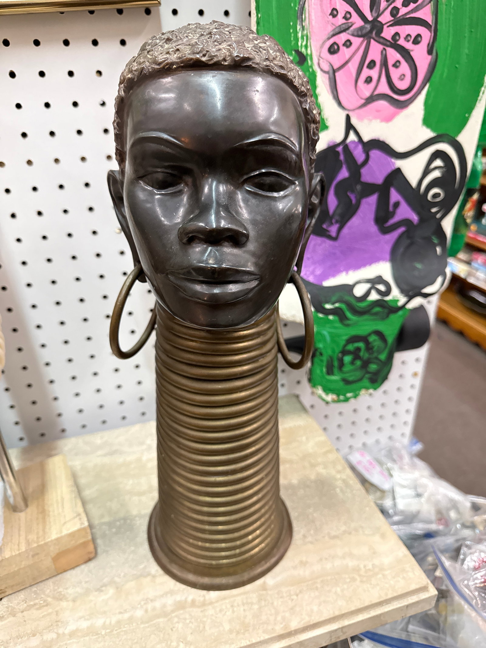 Vintage Nubian Bronze African Head Sculpture - 2