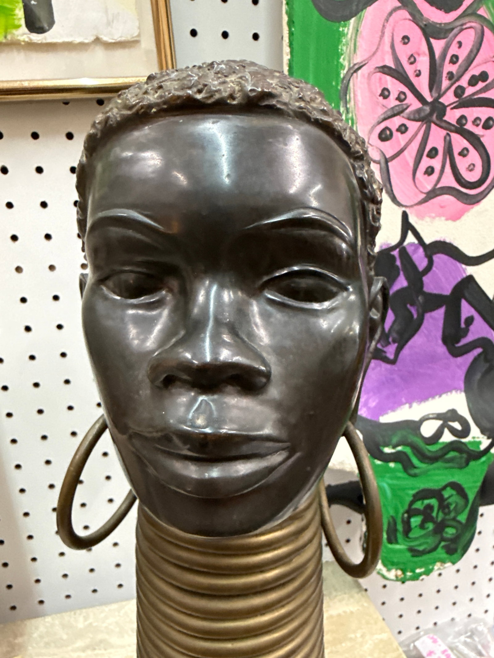 Vintage Nubian Bronze African Head Sculpture - 3