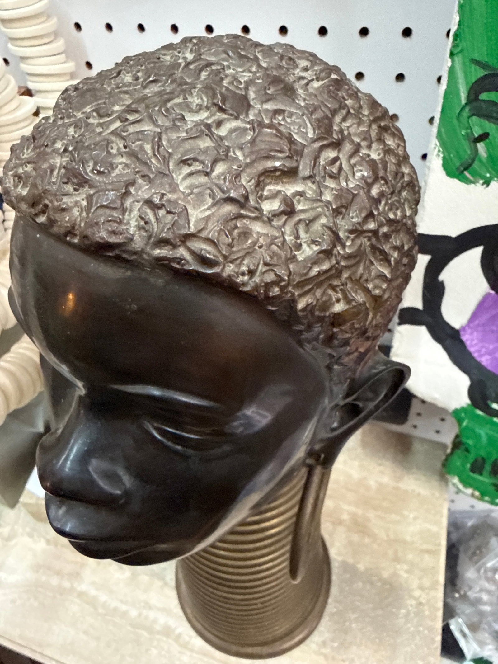 Vintage Nubian Bronze African Head Sculpture - 4