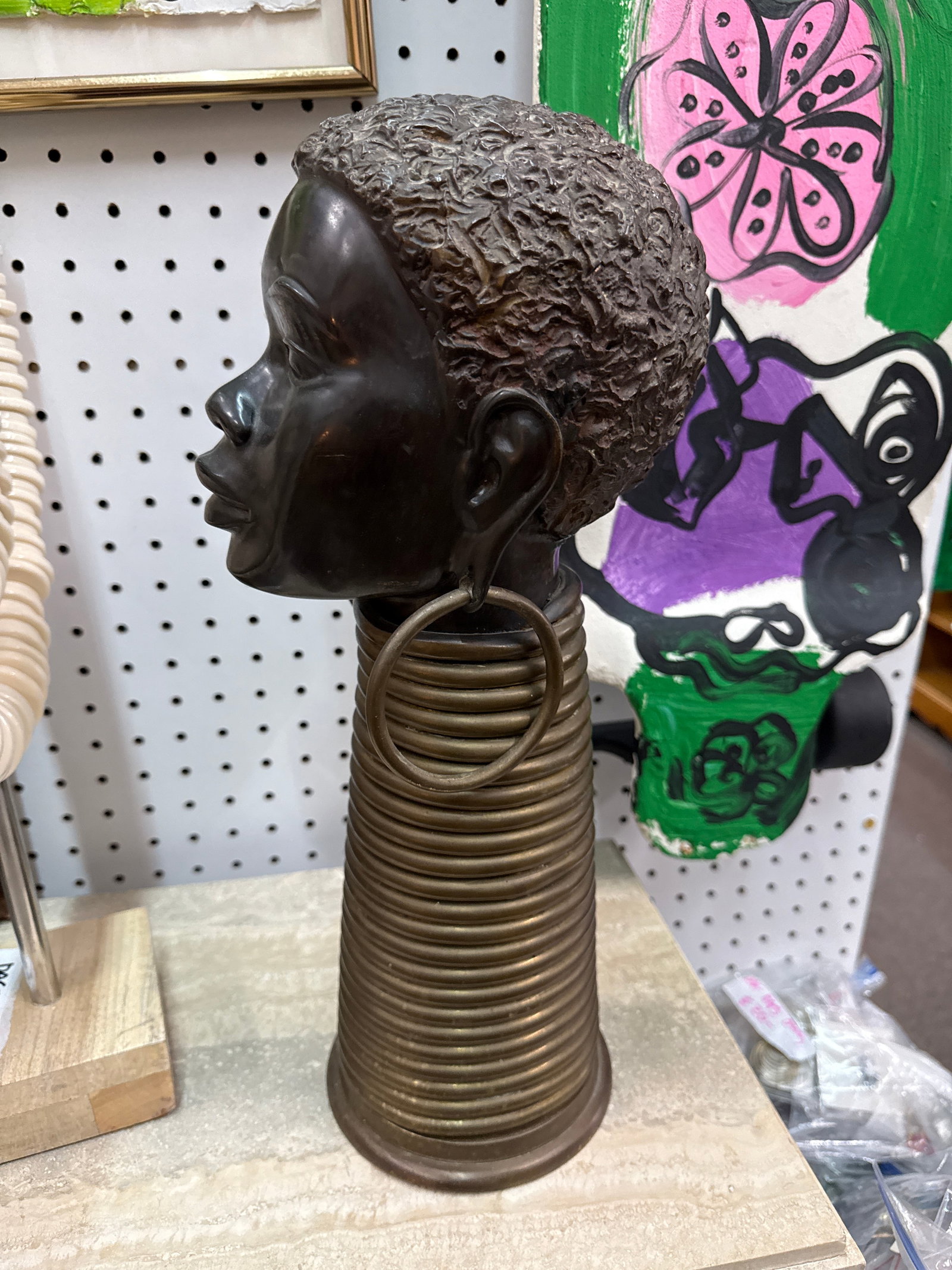 Vintage Nubian Bronze African Head Sculpture - 5