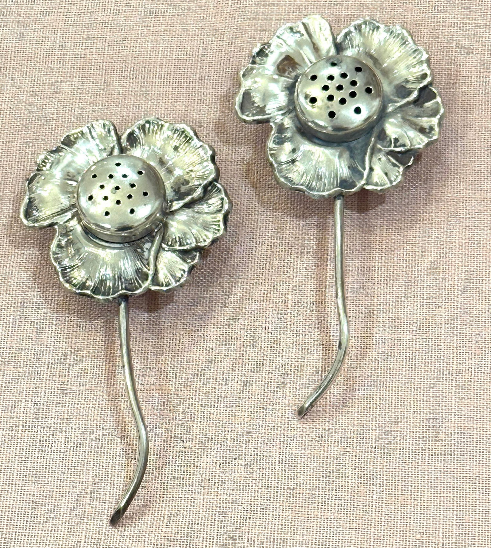 Mid 20th Century Sterling Flower Salt & Pepper Shakers - 3