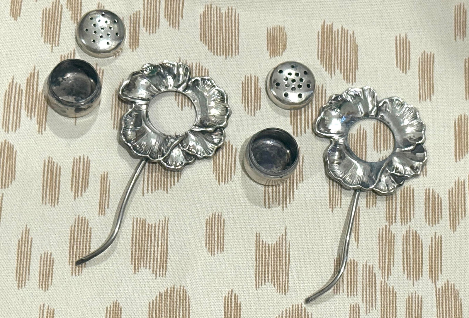 Mid 20th Century Sterling Flower Salt & Pepper Shakers - 7