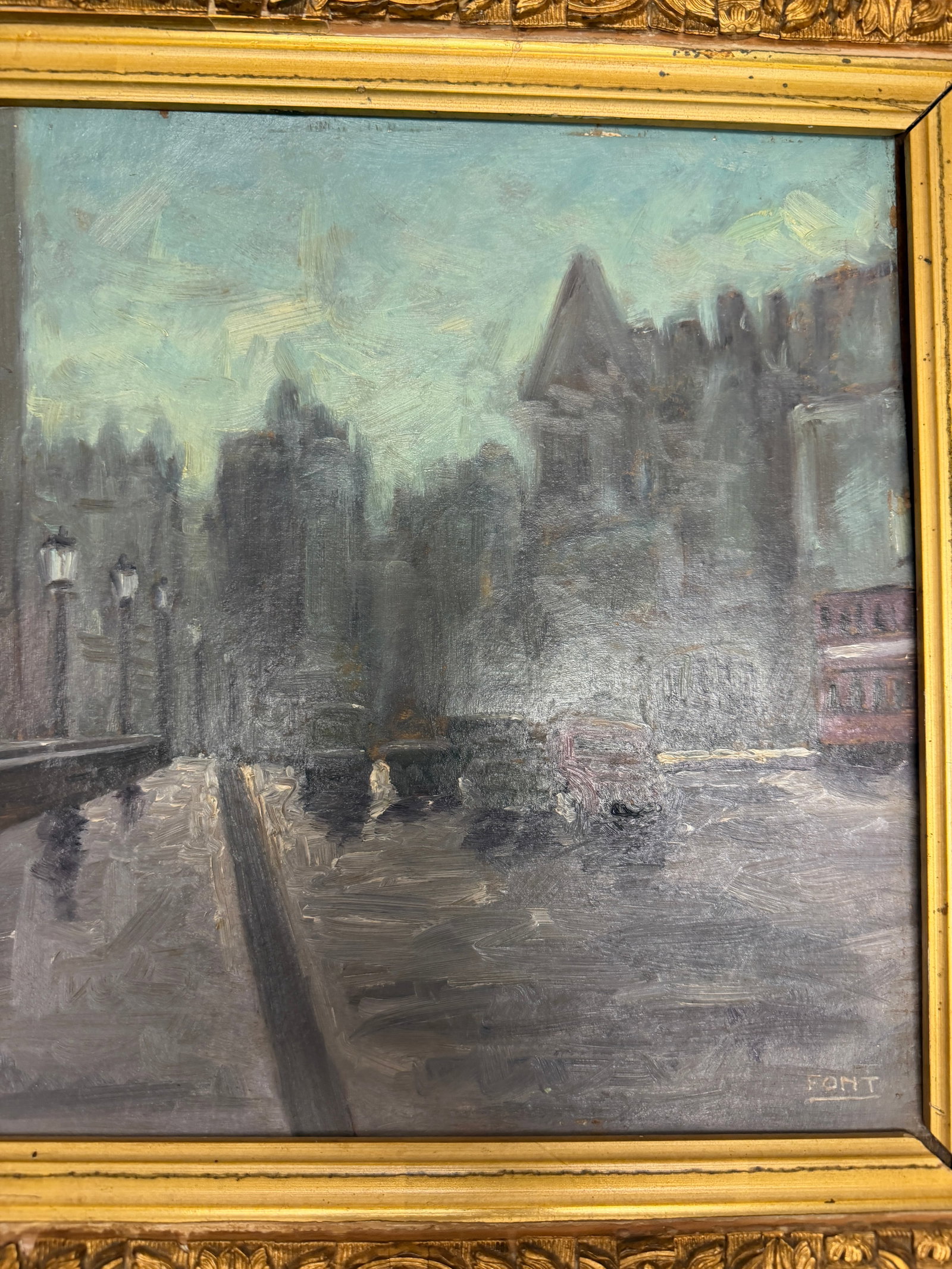 Mid 20th Century Signed Font - Boulevard in the Rain, Oil on Canvas - 10