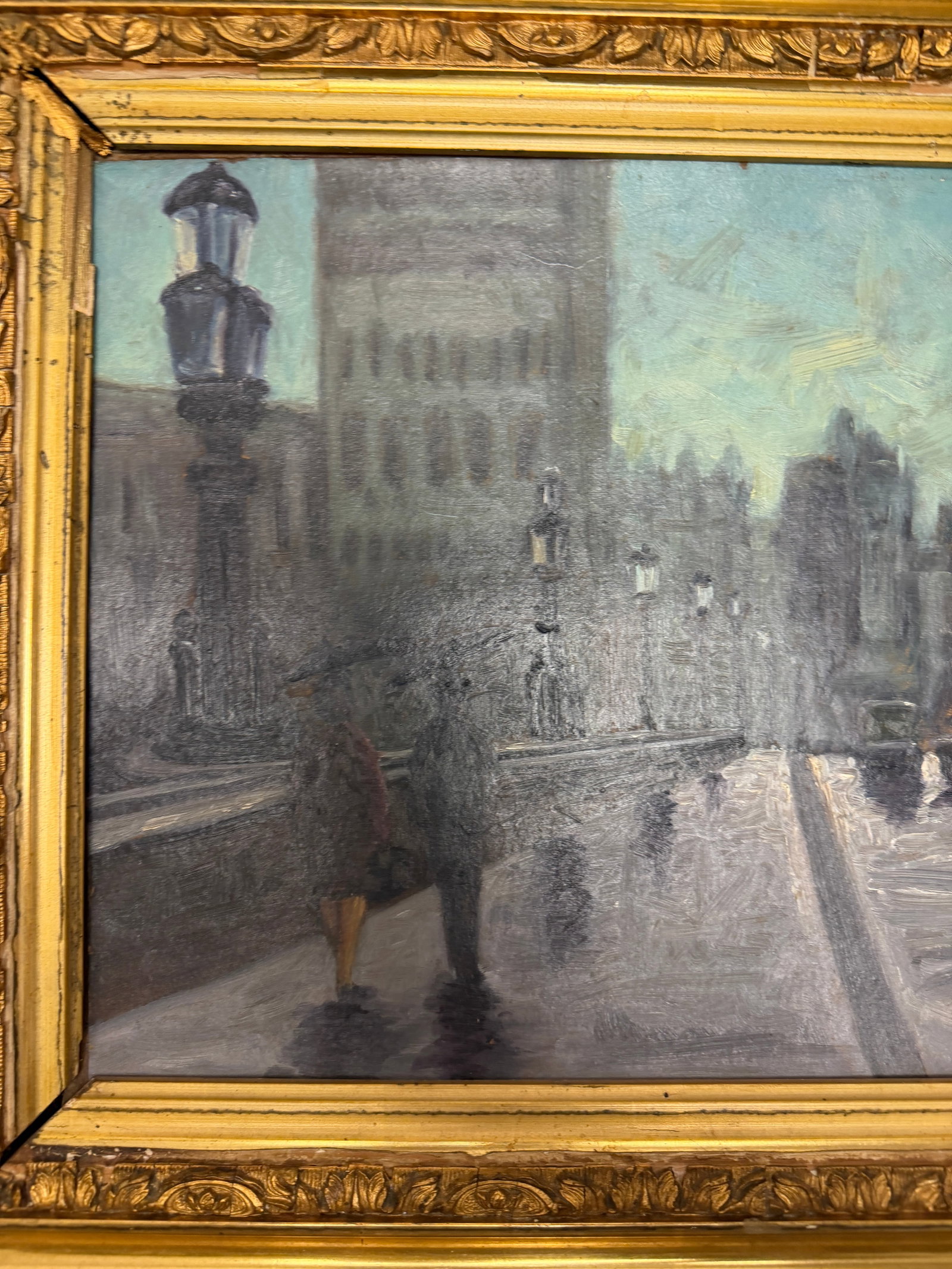Mid 20th Century Signed Font - Boulevard in the Rain, Oil on Canvas - 11