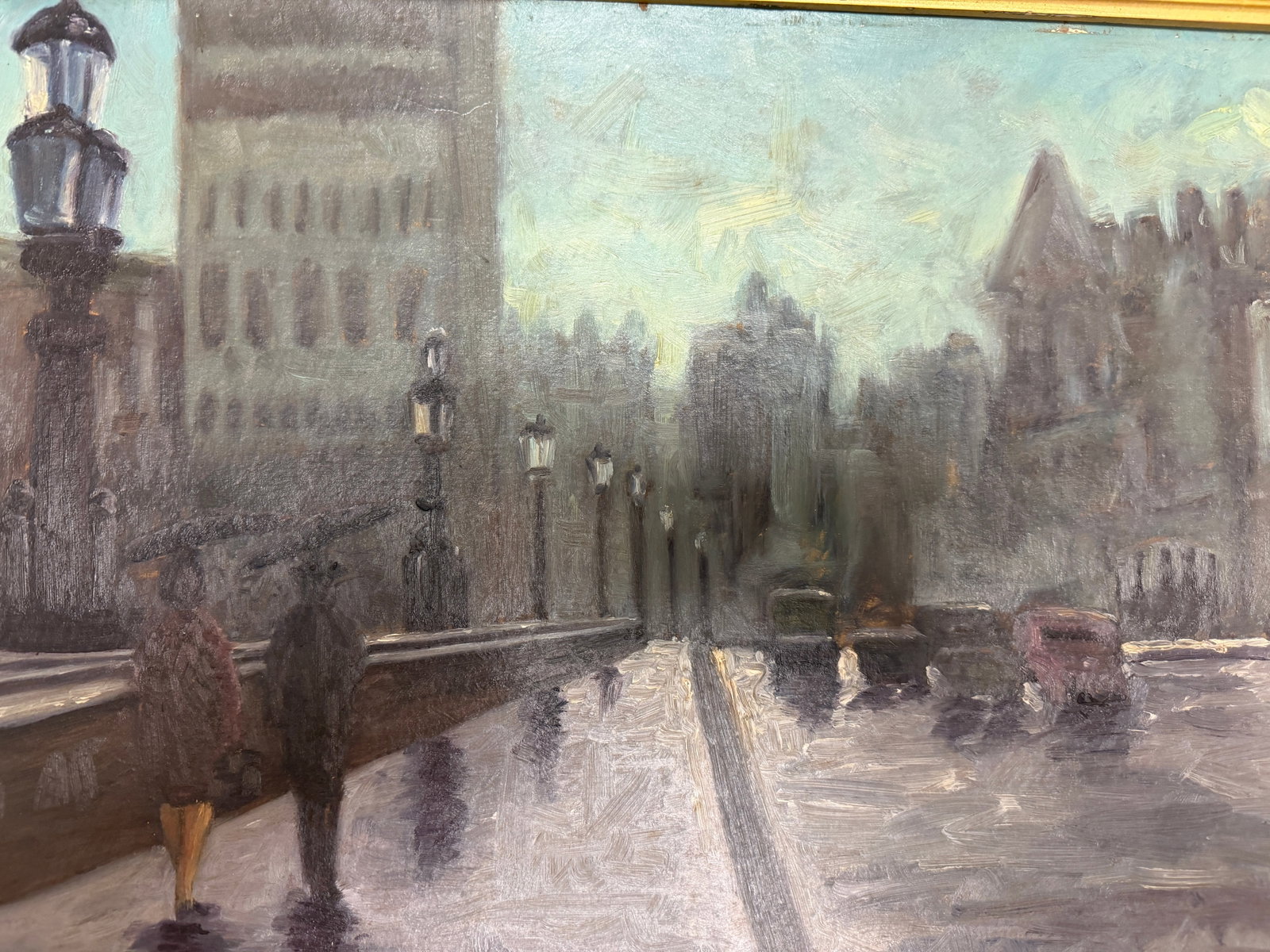 Mid 20th Century Signed Font - Boulevard in the Rain, Oil on Canvas - 13