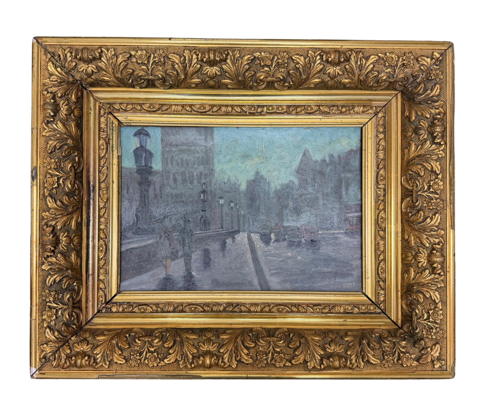 Mid 20th Century Signed Font - Boulevard in the Rain, Oil on Canvas - 2