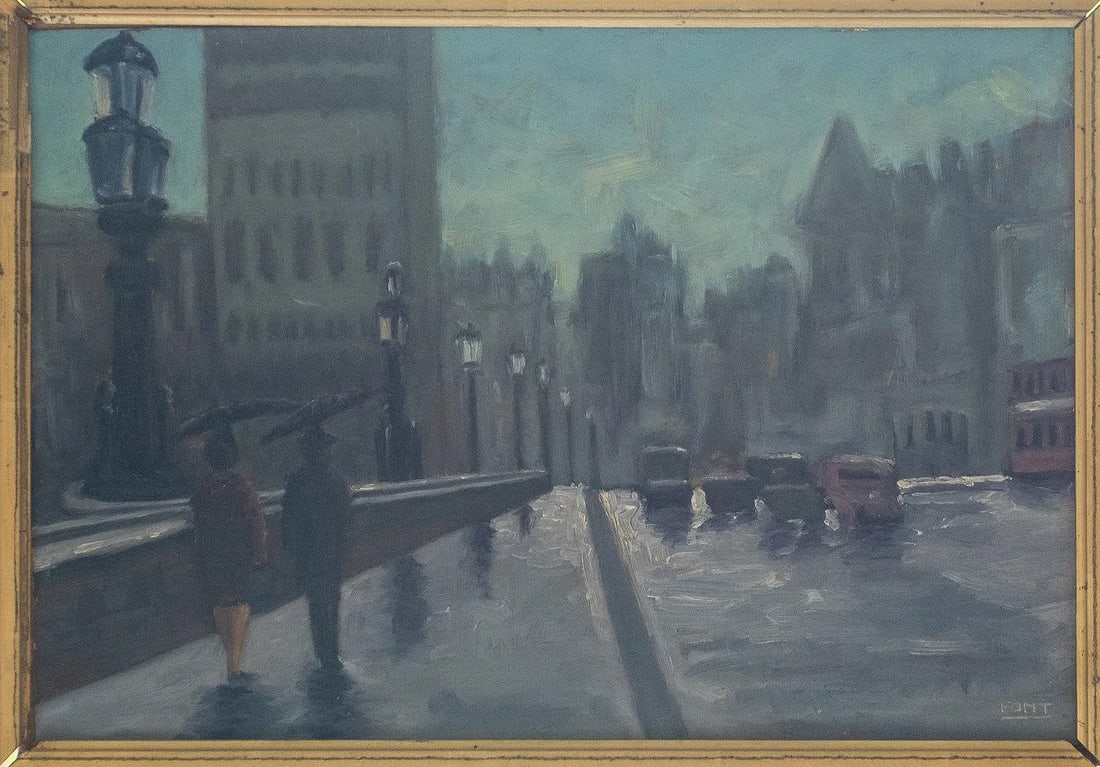 Mid 20th Century Signed Font - Boulevard in the Rain, Oil on Canvas - 3