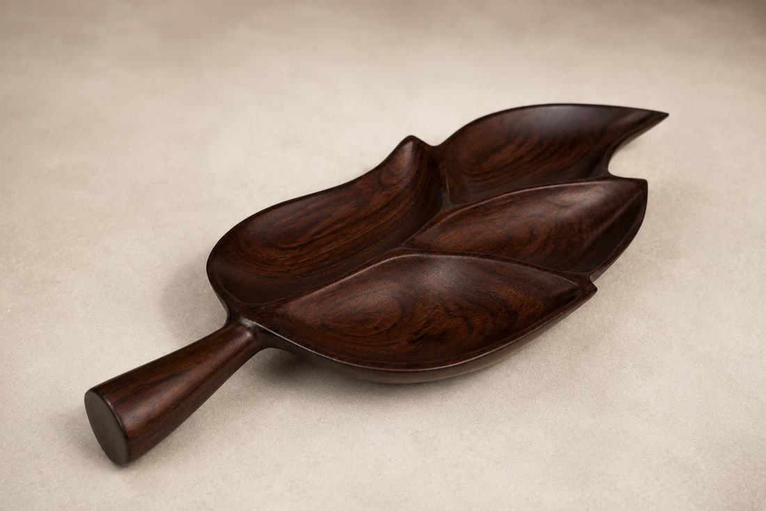 1960s Brazilian Rosewood Leaf-Form Serving Tray / Sculptural Organic Modern Hand-Carved Tray / Mid-C - 10