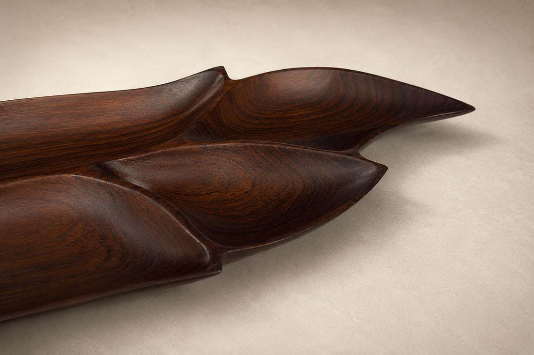 1960s Brazilian Rosewood Leaf-Form Serving Tray / Sculptural Organic Modern Hand-Carved Tray / Mid-C - 5