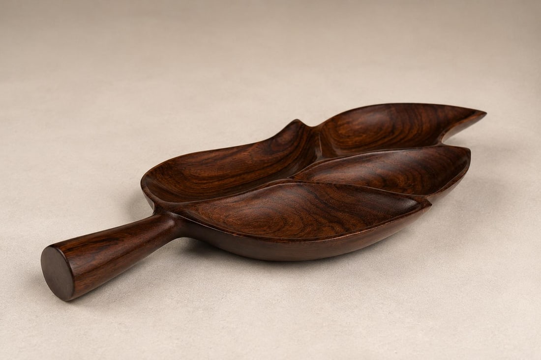 1960s Brazilian Rosewood Leaf-Form Serving Tray / Sculptural Organic Modern Hand-Carved Tray / Mid-C - 8