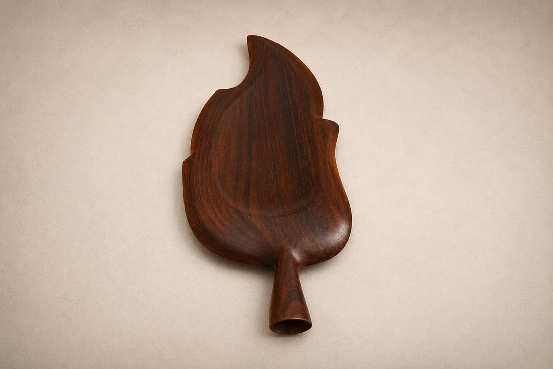 1960s Brazilian Rosewood Leaf-Form Serving Tray / Sculptural Organic Modern Hand-Carved Tray / Mid-C - 9