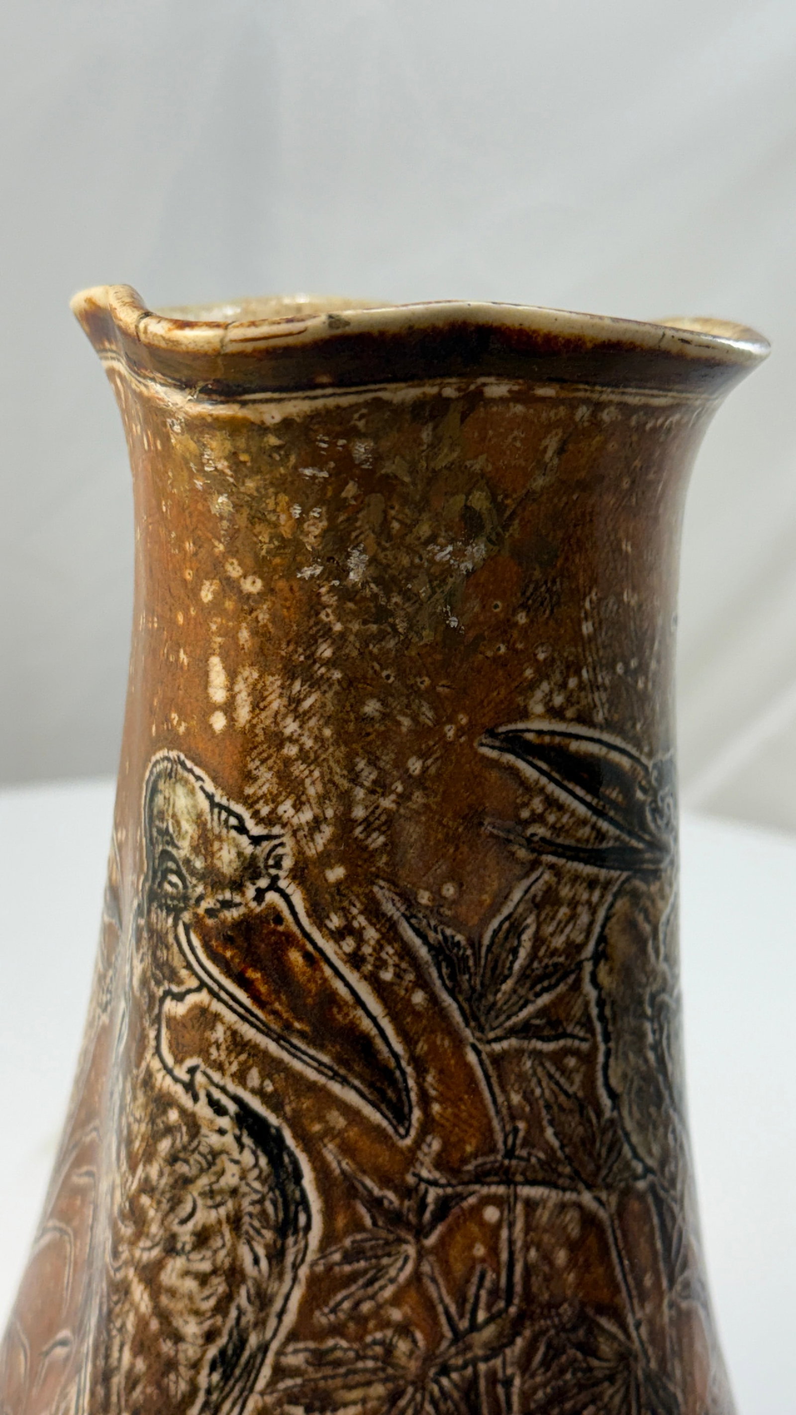 Rare 1893 Martin Brothers London & Southall Pottery Pitcher Wally Birds - 10
