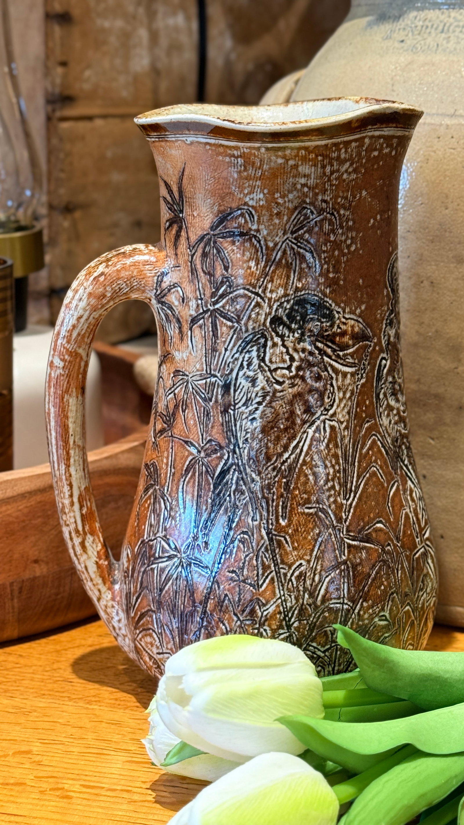 Rare 1893 Martin Brothers London & Southall Pottery Pitcher Wally Birds - 2