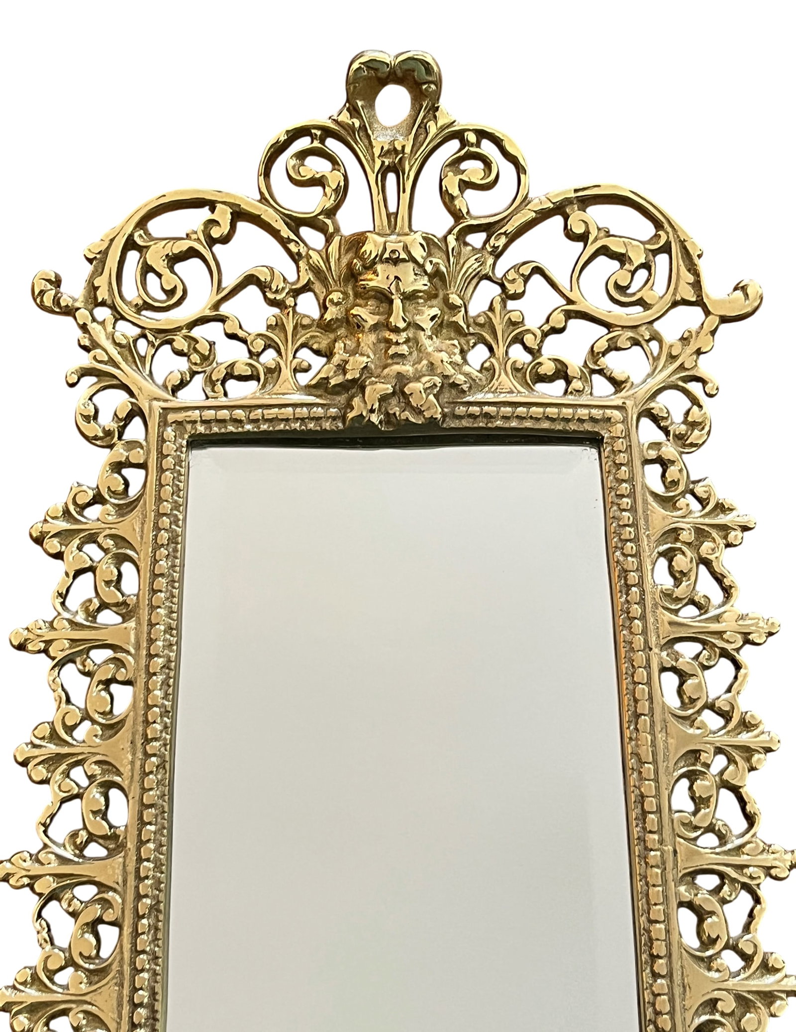 Pair of Virginia Metalcrafters Brass Wall Mirror Sconces With Green Man Motif & Candleholders - 4