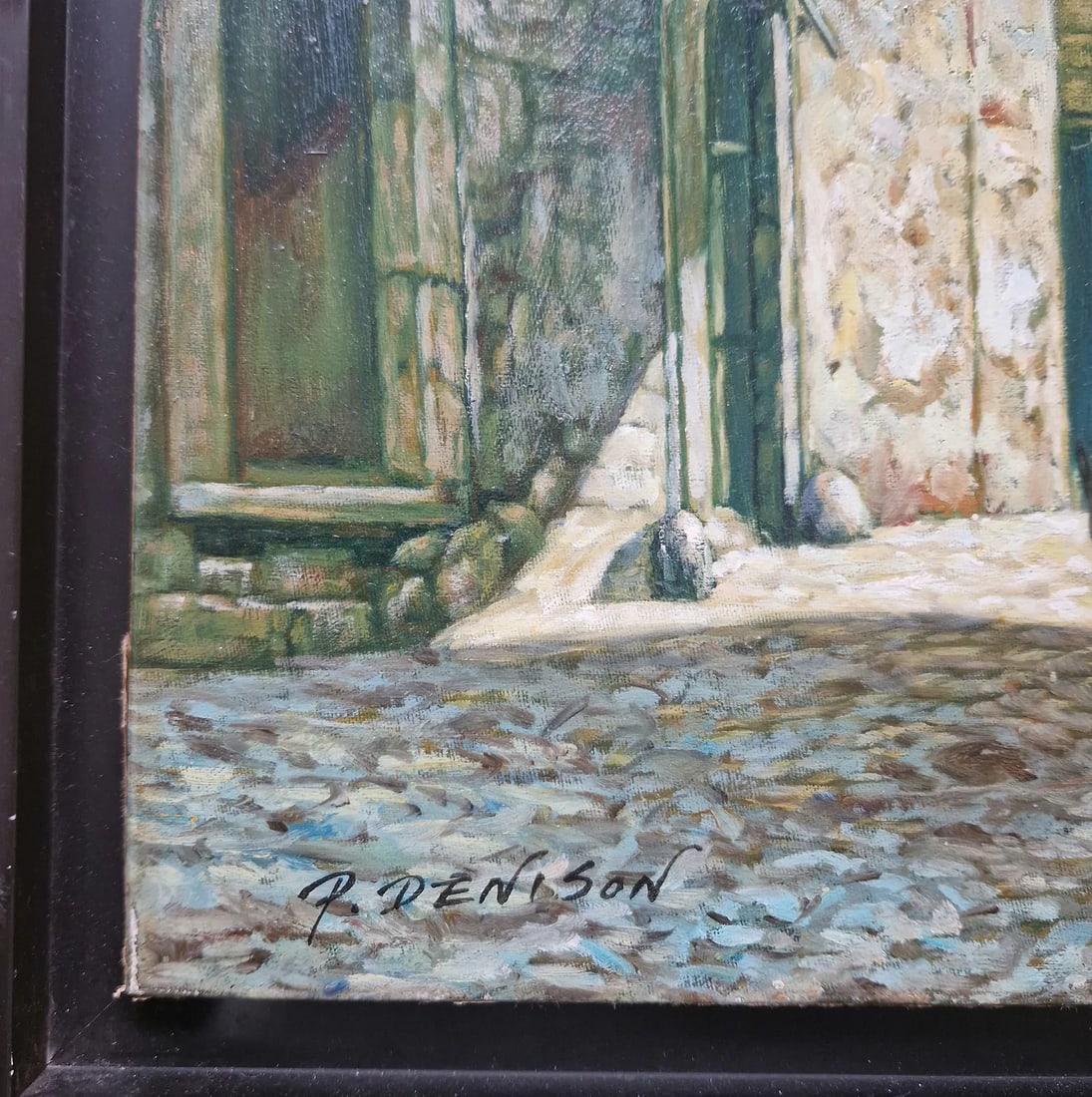 Mid-20th Century Signed P. Denison - European Street Scene With Archway, Oil on Canvas - 5