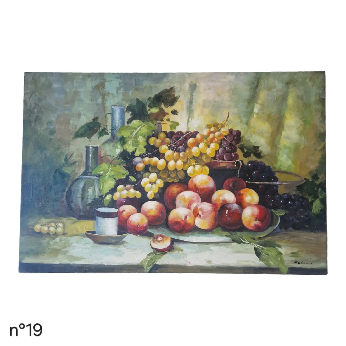 Mid-20th Century Signed F. Lebon - Still Life With Grapes and Peaches, Oil on Canvas - 2